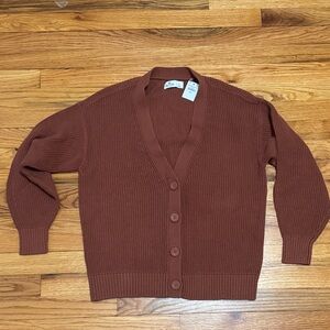 Women's Ribbed Button-Front Cardigan Sweater - Rust Brown